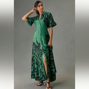 Maeve Bell-Sleeved Buttondown Shirt Dress Elegant Maxi Dress